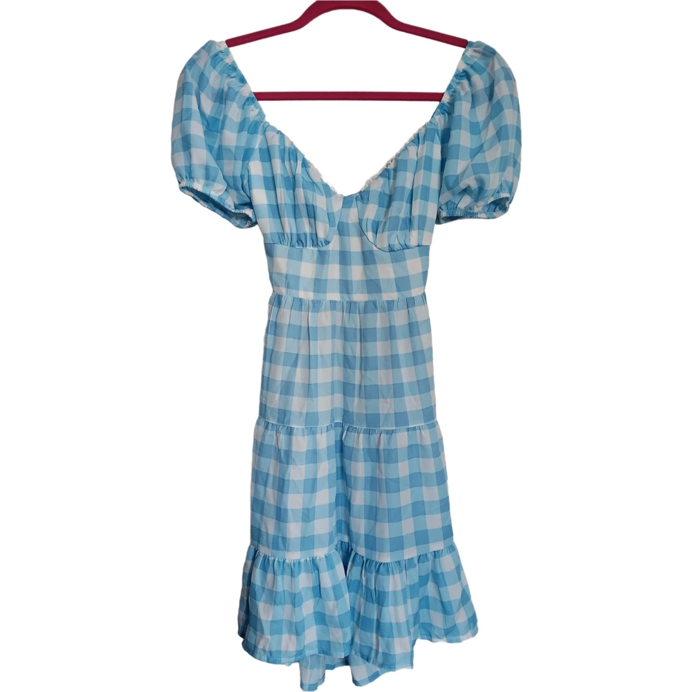 NWT Blue Gingham Puff Sleeve Dress